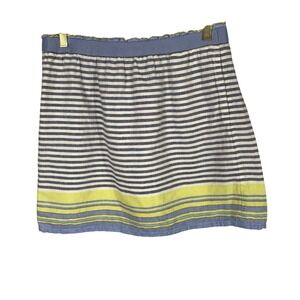 Ann Taylor LOFT Striped Linen‎ Blend Skirt M Blue White Yellow Pockets 15x17